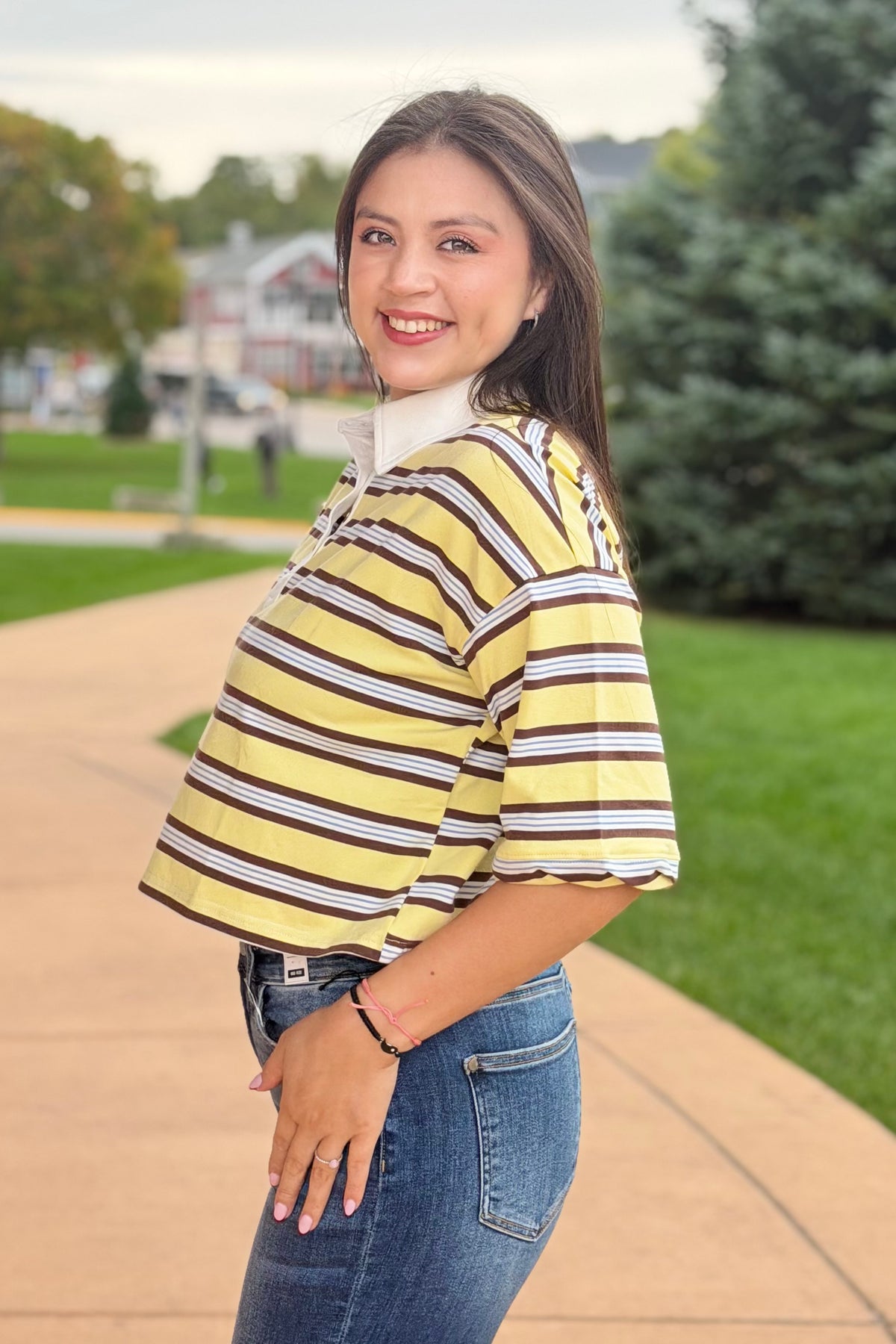 Striped Rugby Polo Top - Butter