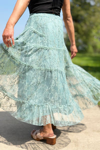Tiered Lace Midi Skirt - Jade
