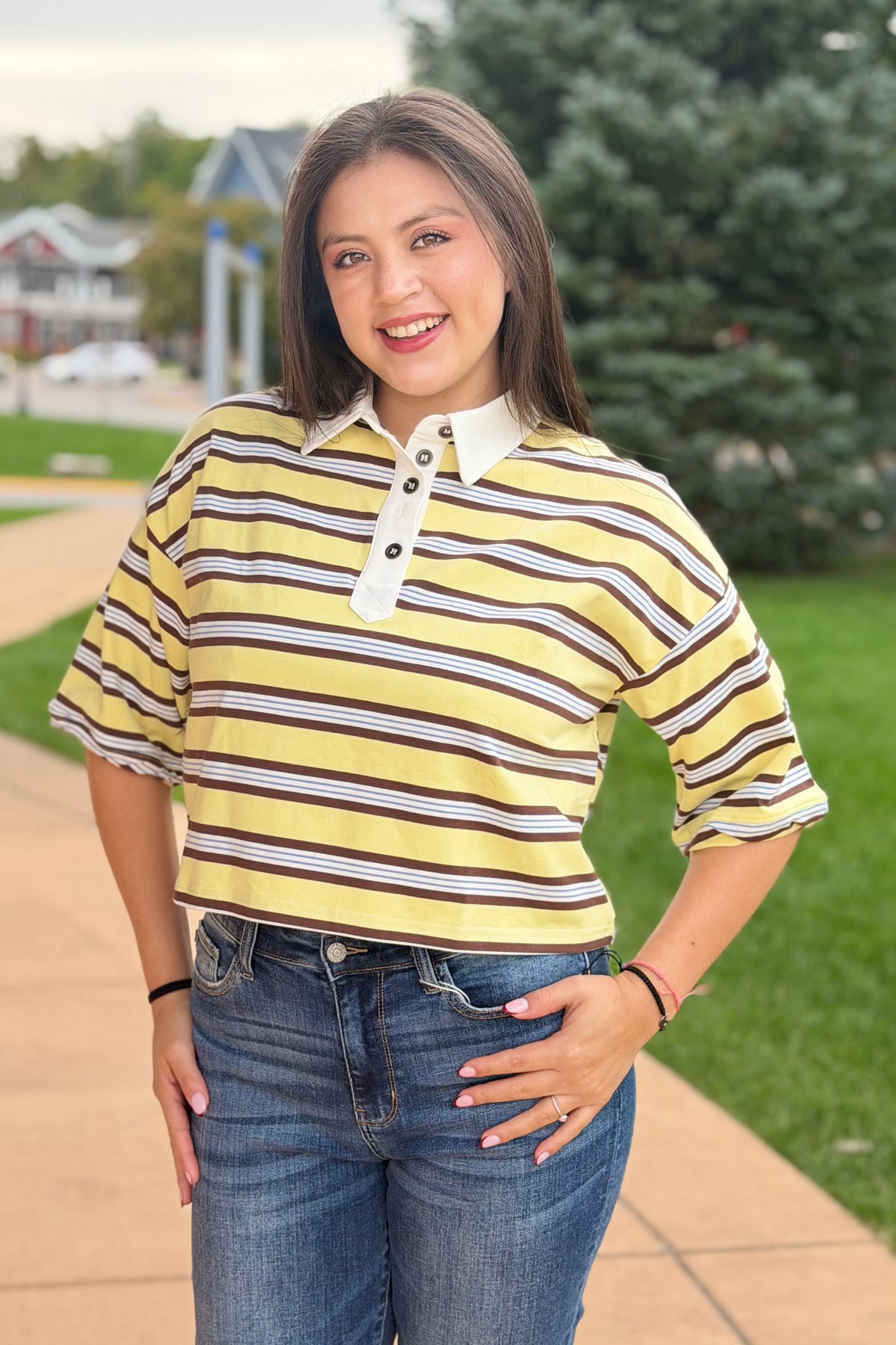Striped Rugby Polo Top - Butter