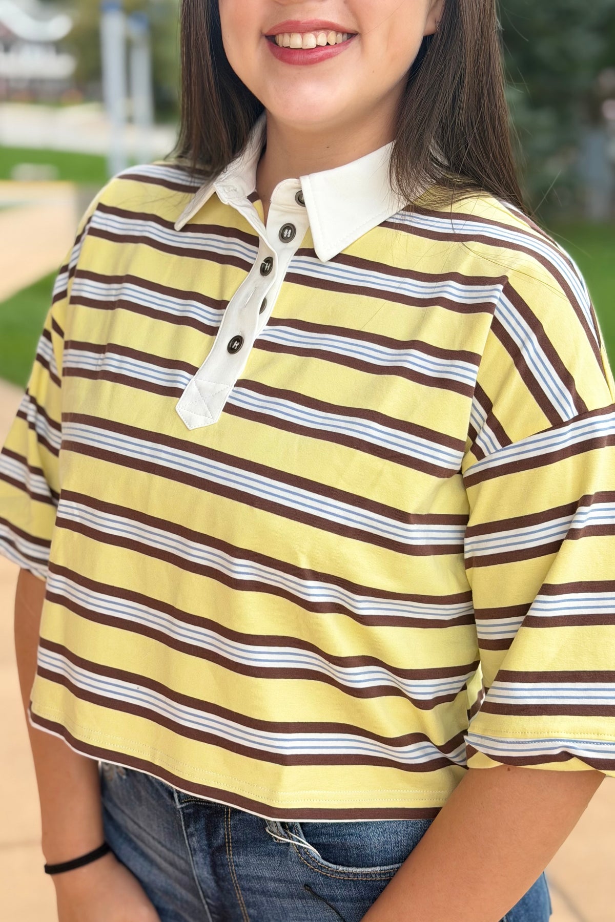Striped Rugby Polo Top - Butter
