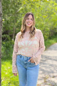 Crochet Floral Pattern Sweater - Blush