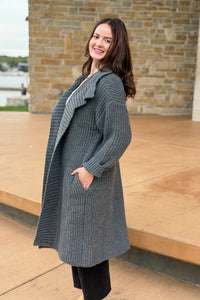 Cable Knit Long Duster - Grey