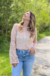 Crochet Floral Pattern Sweater - Blush
