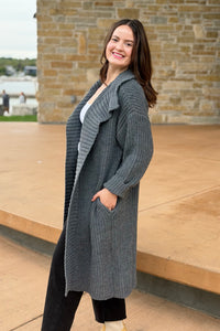 Cable Knit Long Duster - Grey