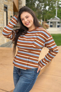 Stripe Waist Pleated Top - Camel