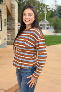 Stripe Waist Pleated Top - Camel