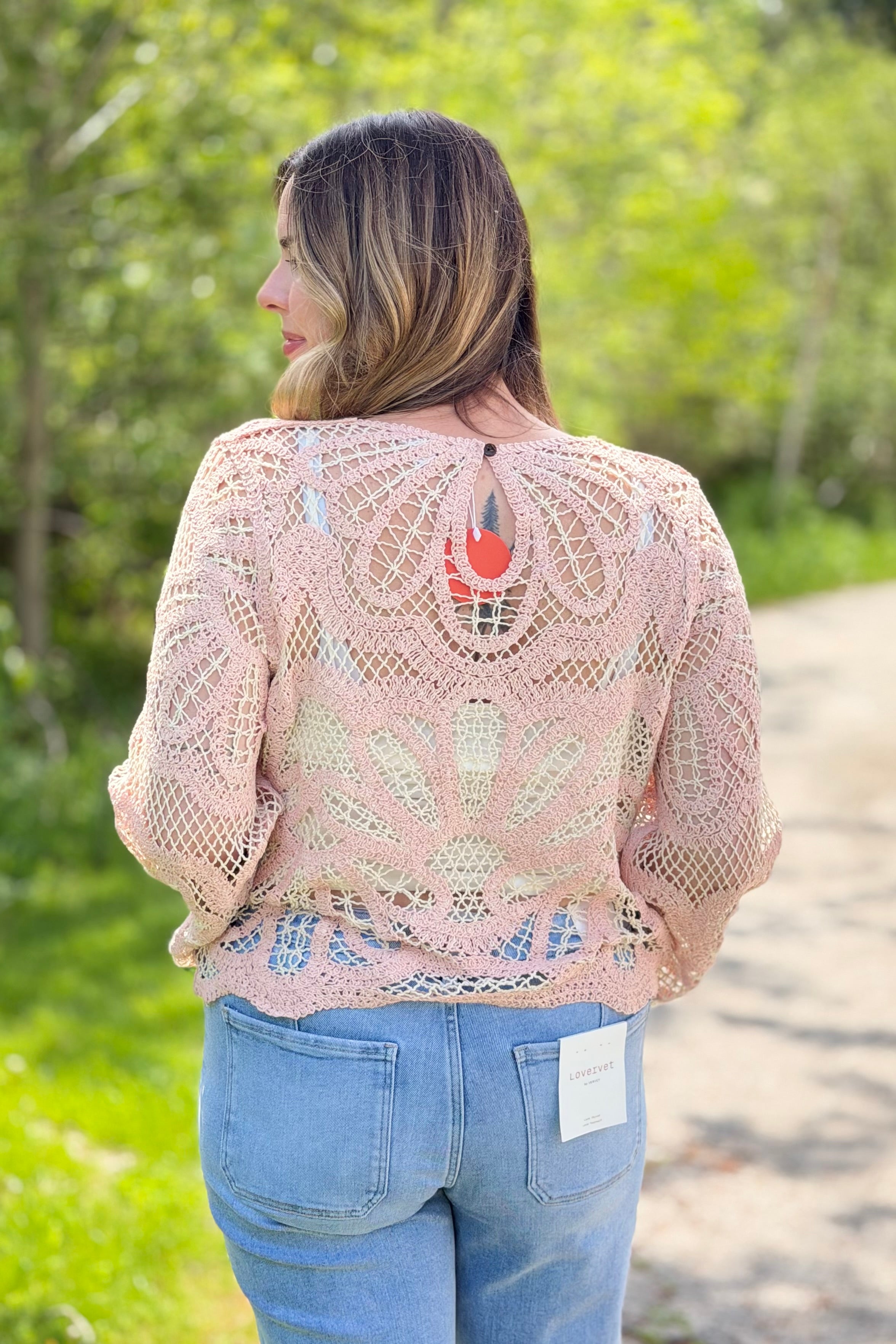 Crochet Floral Pattern Sweater - Blush