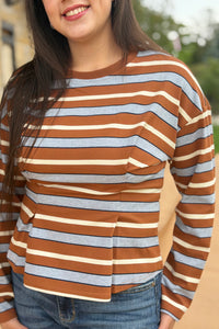 Stripe Waist Pleated Top - Camel