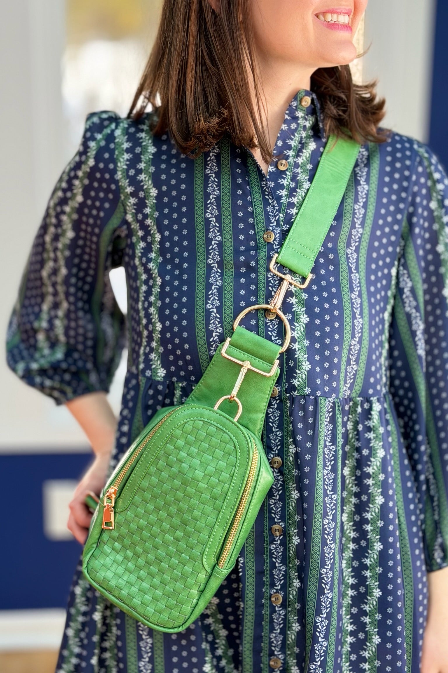 Waverly Woven Sling Bag - Emerald