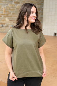Faux Leather Short Sleeve Top - Olive