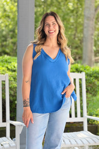 Nasia Gauze Tank - Azure
