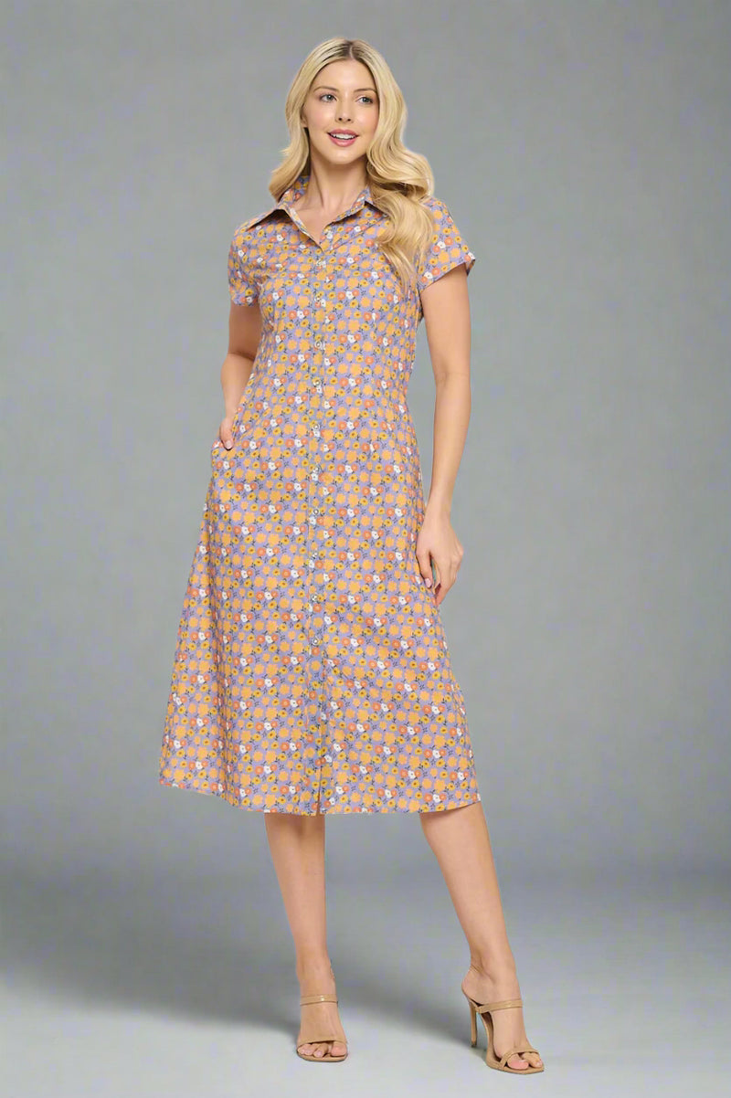Retro Daisy Midi Dress Lavender
