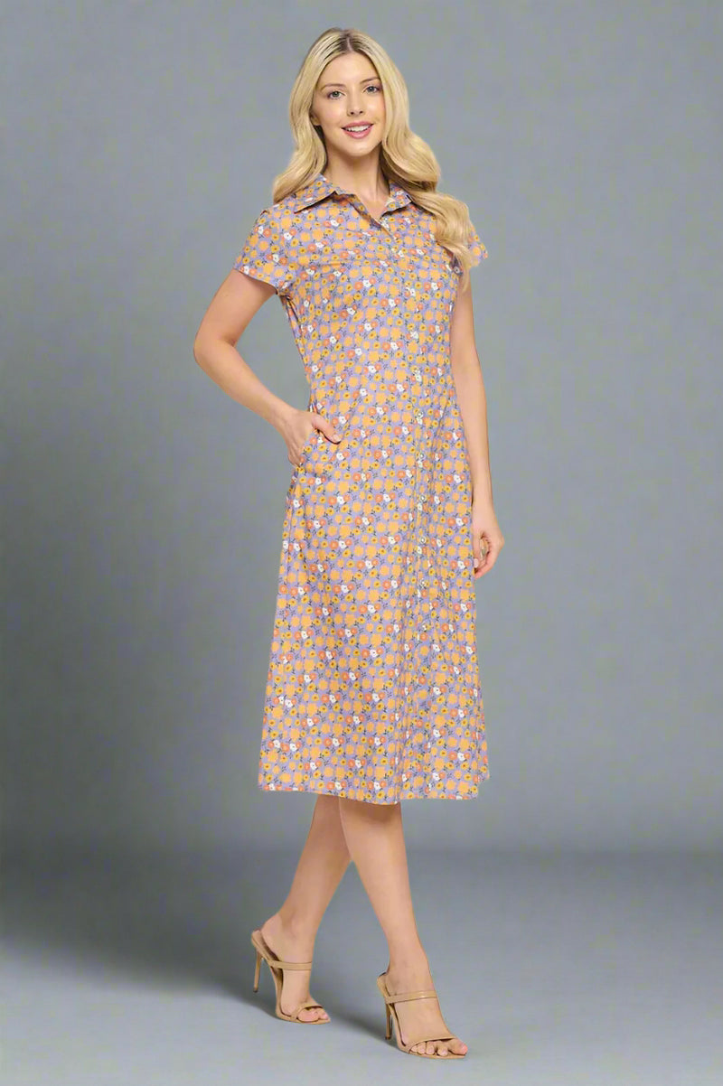 Retro Daisy Midi Dress Lavender
