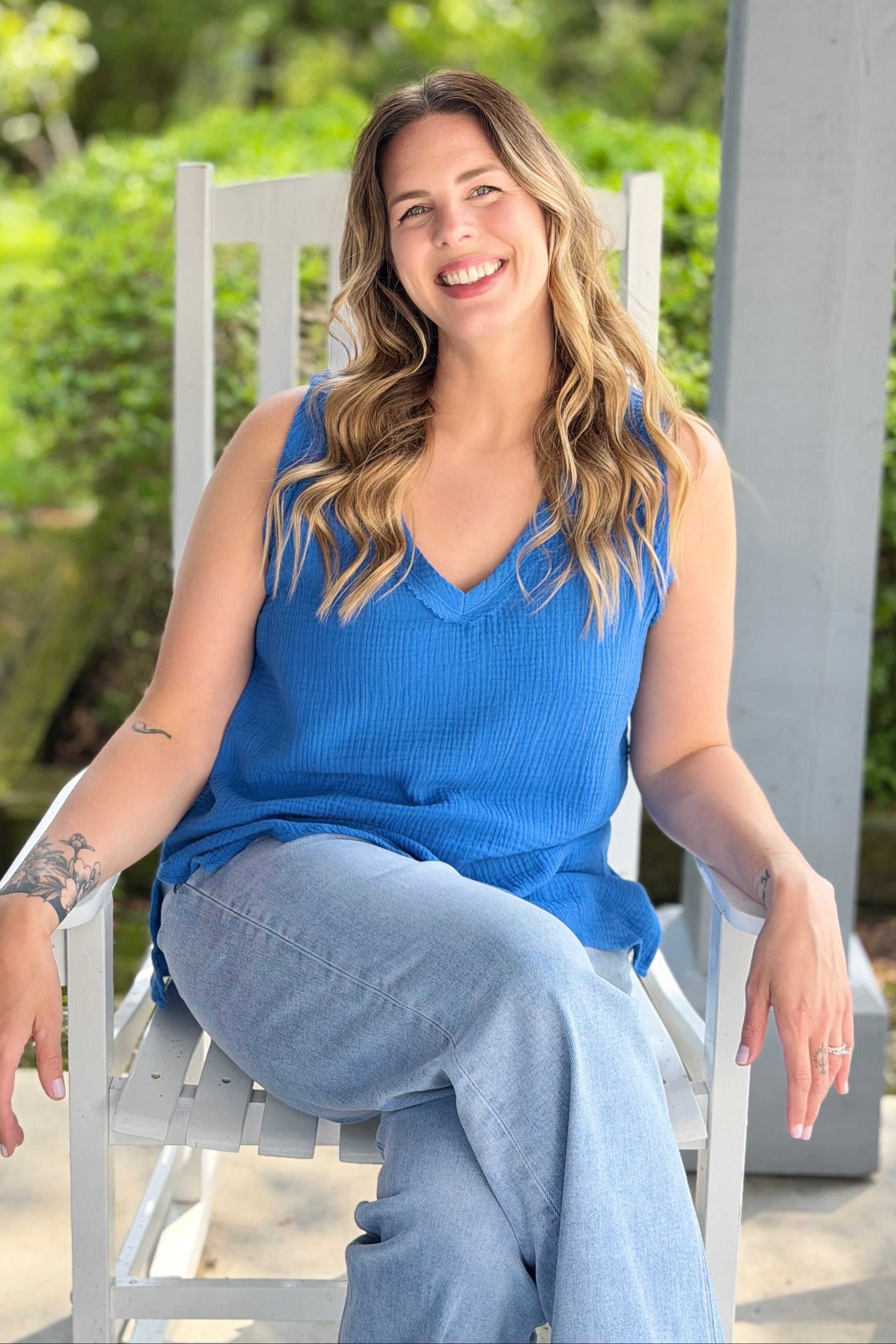 Nasia Gauze Tank - Azure