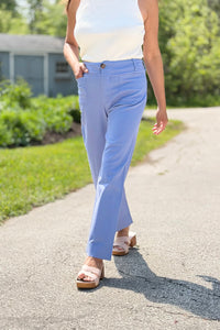 High Waist Cropped Pants - Blue