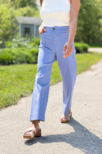High Waist Cropped Pants - Blue