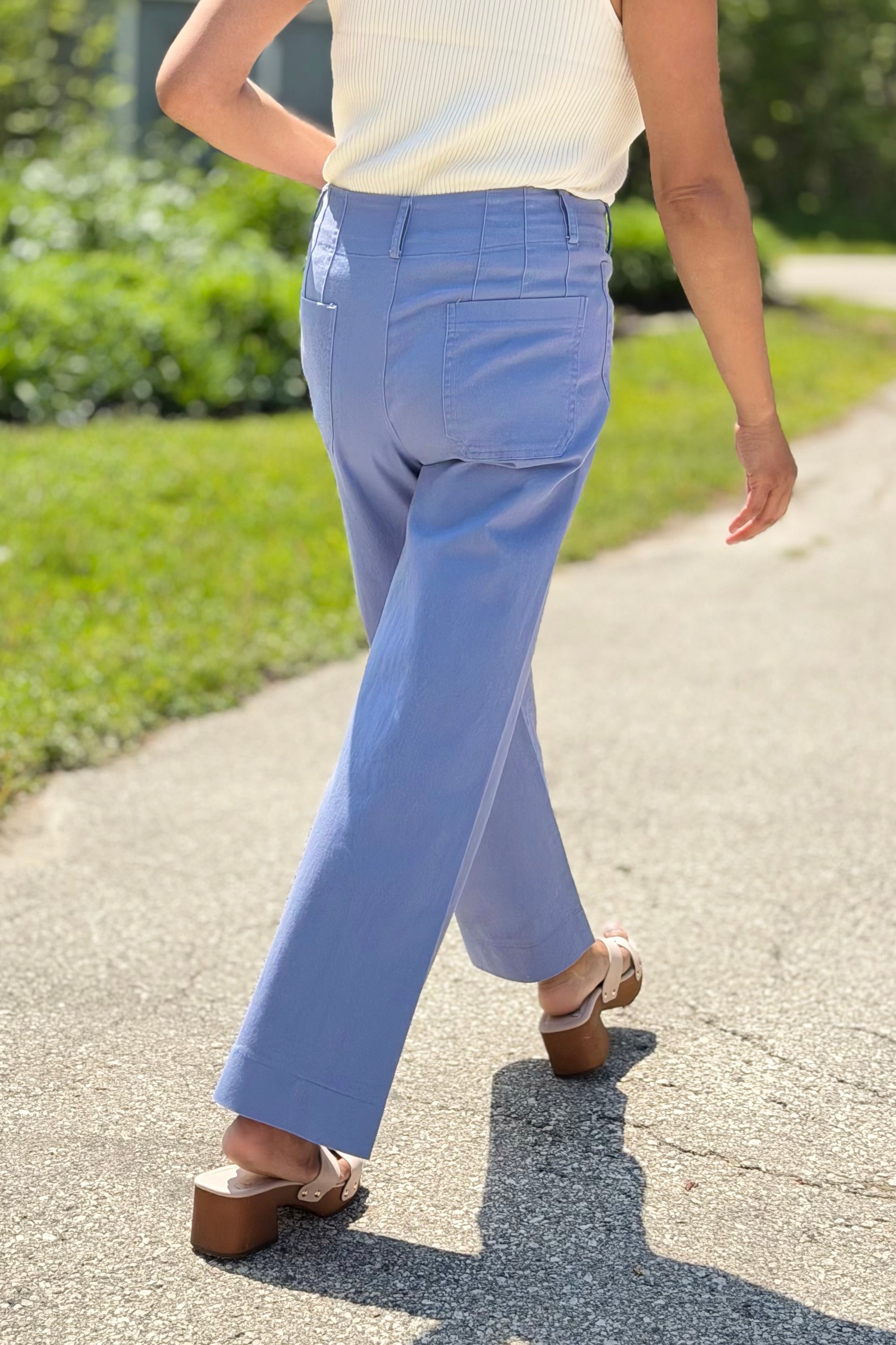 High Waist Cropped Pants - Blue
