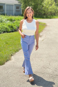 High Waist Cropped Pants - Blue