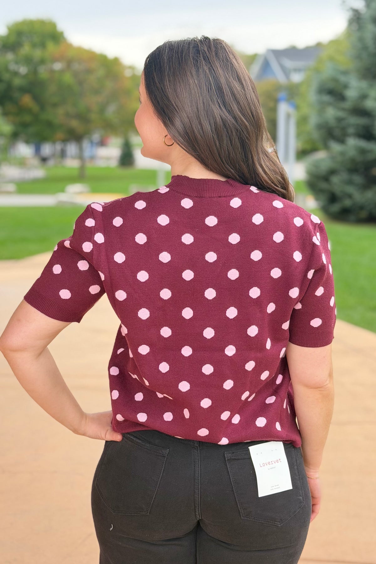Polka Dot Knit Sweater - Burgundy