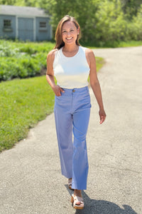 High Waist Cropped Pants - Blue