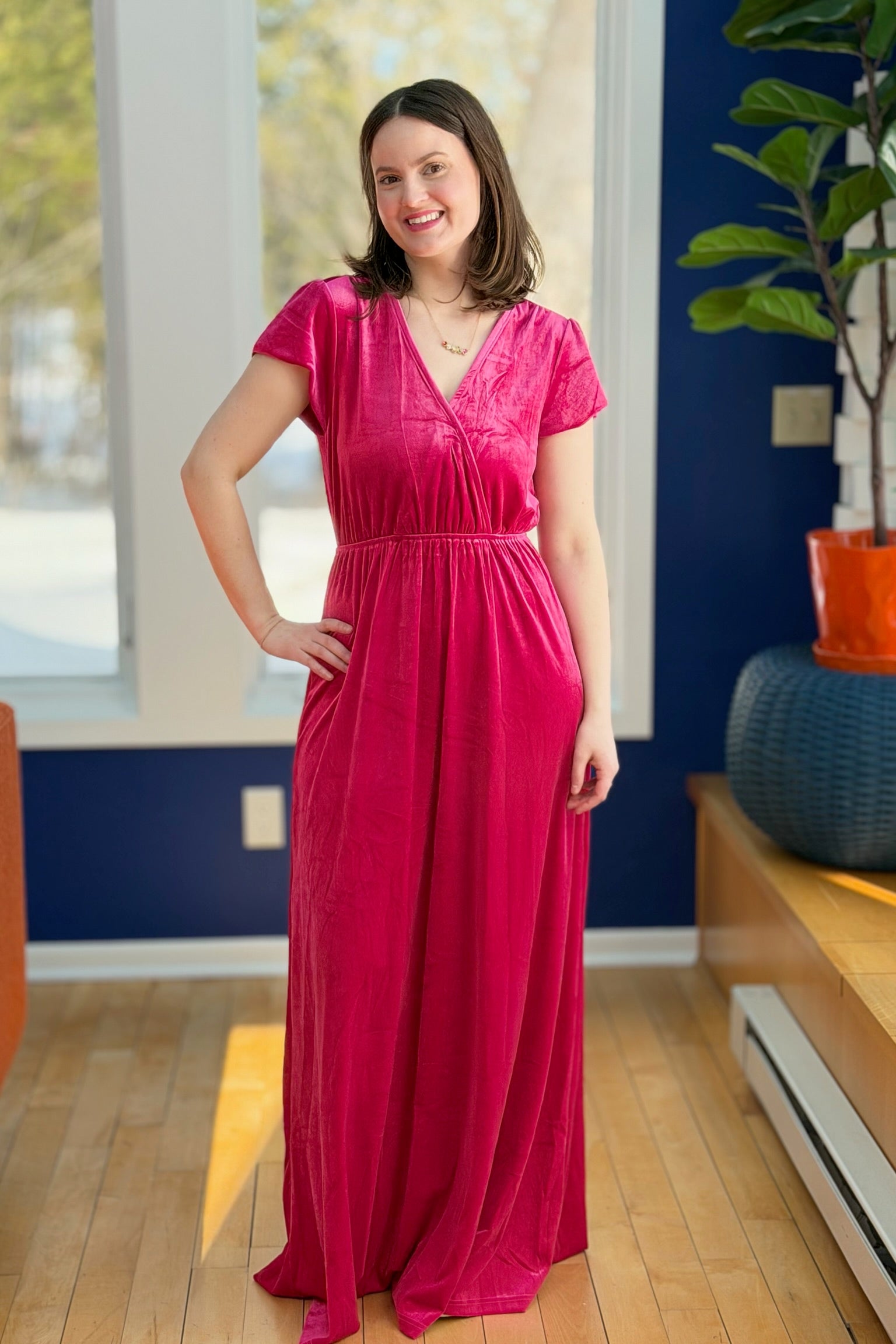 Velvet Maxi Dress - Fuchsia