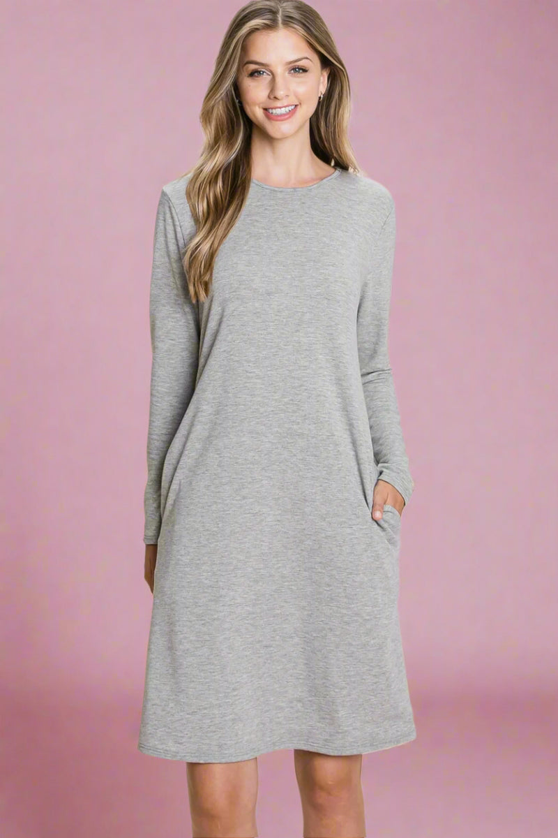Long Sleeve Everyday Dress - Grey
