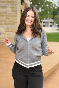 Zip Up Hooded Cardigan - Grey
