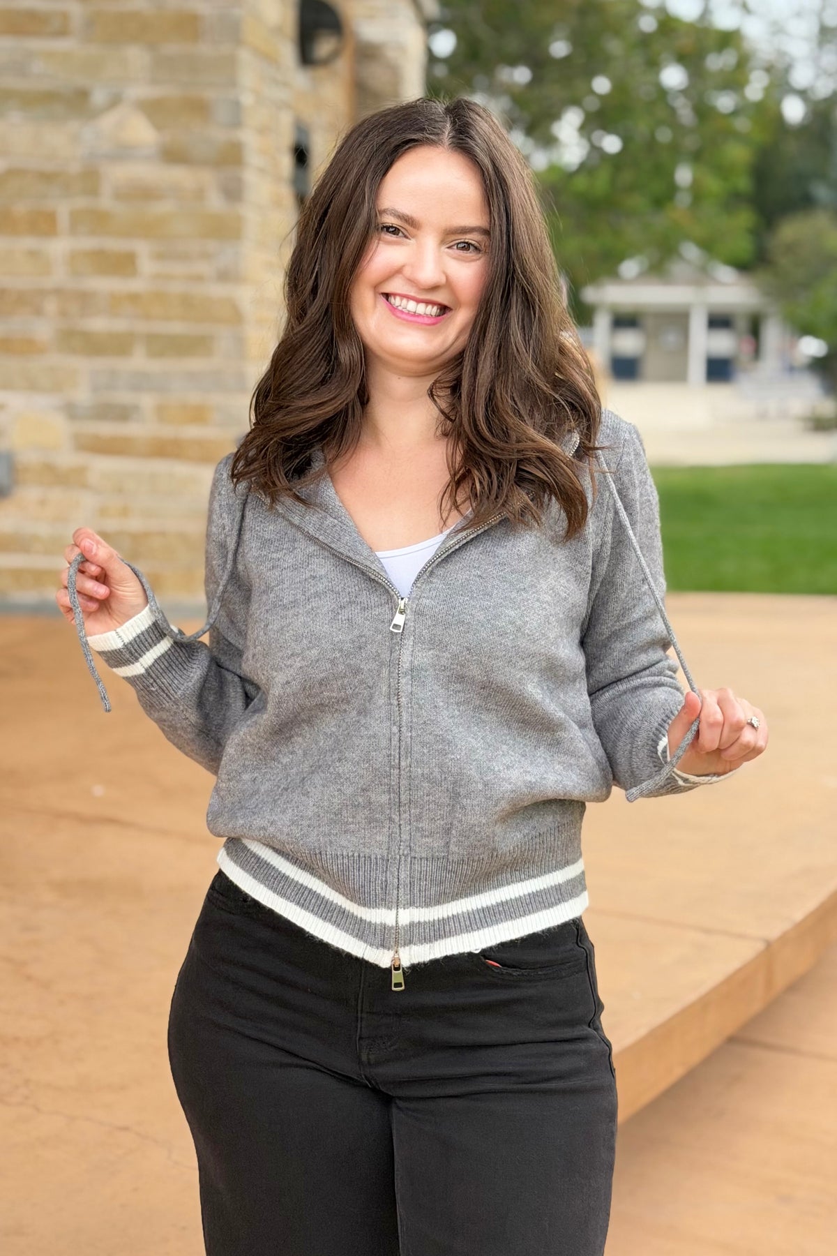 Zip Up Hooded Cardigan - Grey
