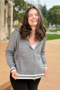 Zip Up Hooded Cardigan - Grey