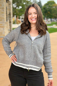 Zip Up Hooded Cardigan - Grey