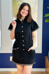 Button Down Ruffle Dress/Skort - Black