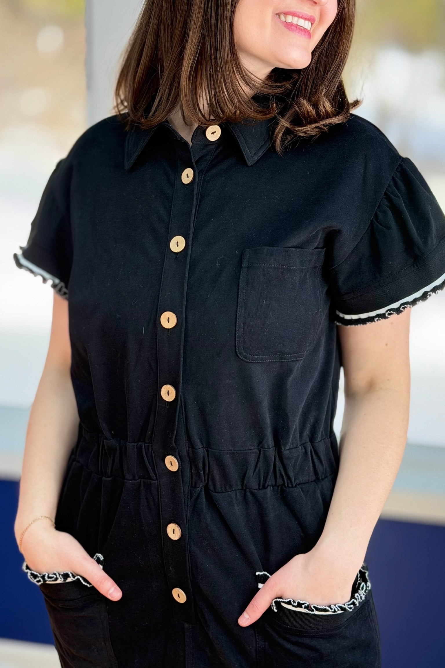 Button Down Ruffle Dress/Skort - Black