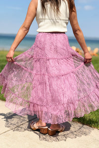 Tiered Lace Midi Skirt - Berry