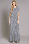 Striped Ruffle Hem Maxi Dress Navy