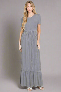 Striped Ruffle Hem Maxi Dress Navy