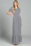 Striped Ruffle Hem Maxi Dress Navy