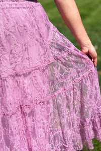 Tiered Lace Midi Skirt - Berry