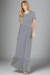 Striped Ruffle Hem Maxi Dress Navy