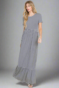 Striped Ruffle Hem Maxi Dress Navy