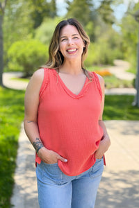 Nasia Gauze Tank - Coral