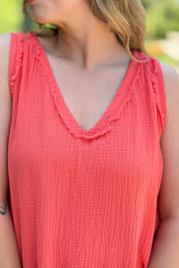 Nasia Gauze Tank - Coral