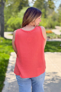 Nasia Gauze Tank - Coral