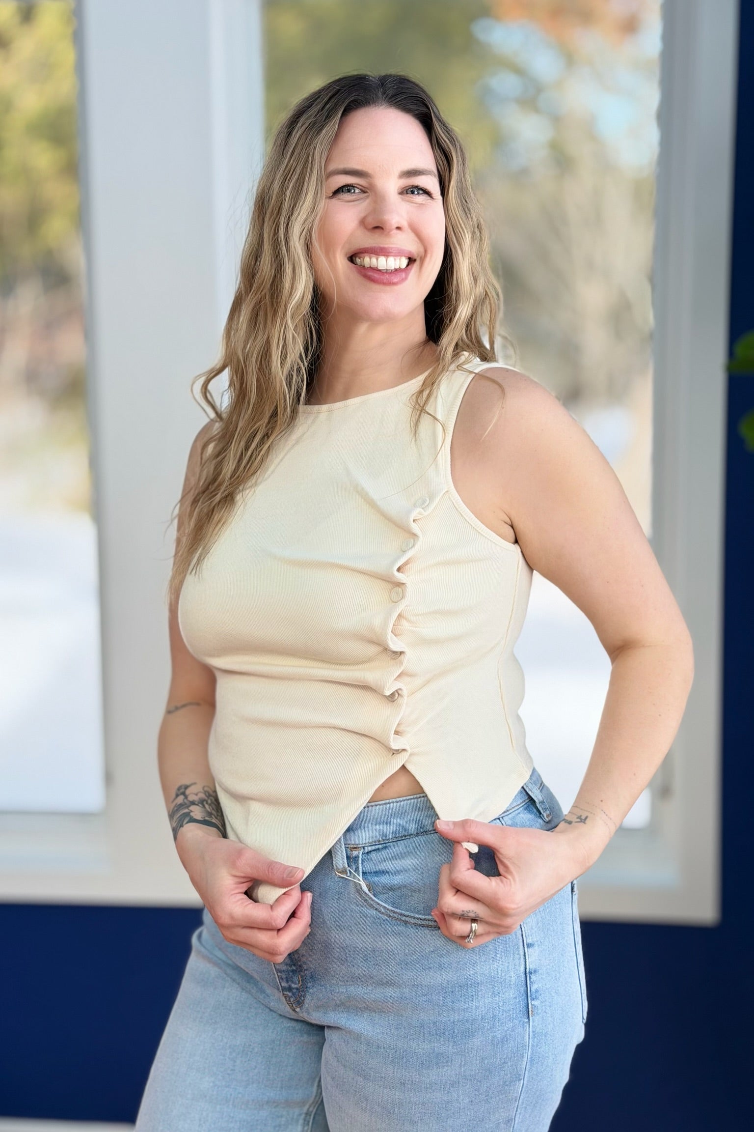 Asymmetrical Button Down Knit Tank