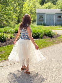 Beaded Pleated Mesh Skirt - Apricot