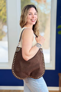 Rosalie Rivet Suede Hobo Bag - Chocolate