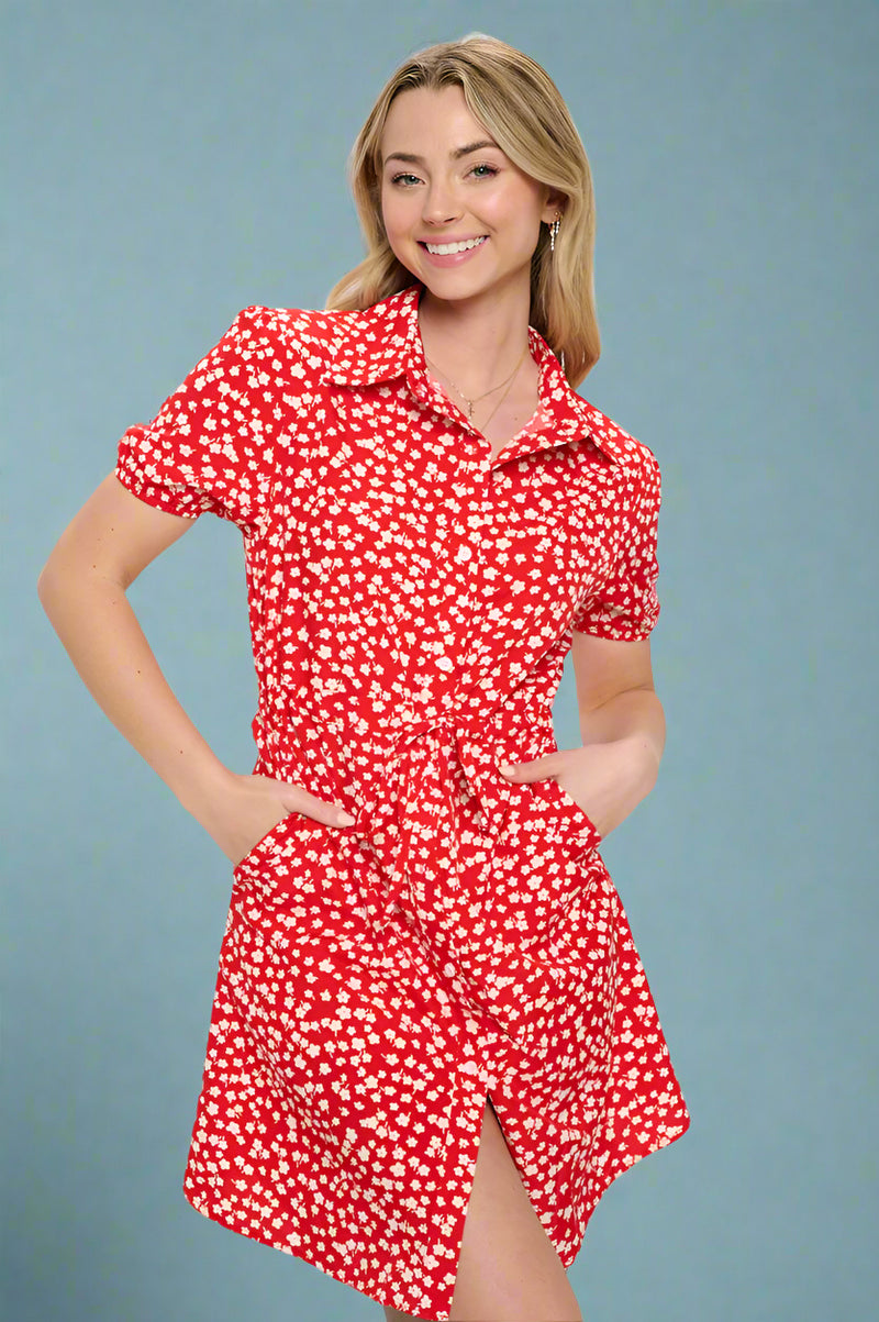 Poppy Tie Waist Dress Red