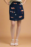 Textured Elephant Print Navy Skirt