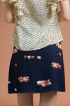 Textured Elephant Print Navy Skirt