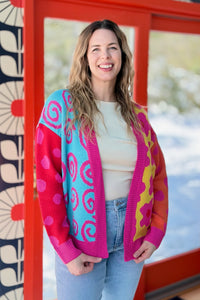 Abstract Open Cardigan Sweater - Rose