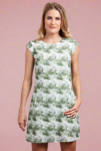 Palm Leaf Cap Sleeve Dress Green